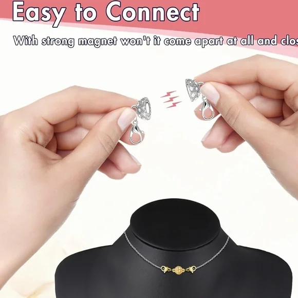 2 Magnetic Clasp For Easily Close/Open Necklace Or Bracelet.Gold color & Silver - Picture 10 of 13